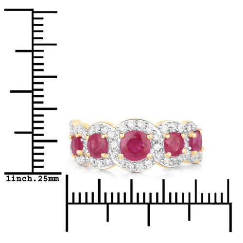 1.99 Carat Genuine Ruby and White Diamond 14K Yellow Gold Ring