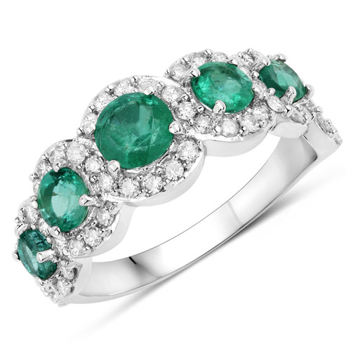 Emerald-1.58 Carat Genuine Zambian Emerald and White Diamond 14K White Gold Ring