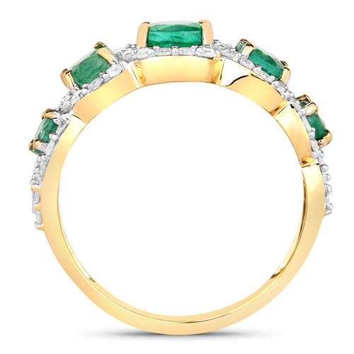1.58 Carat Genuine Zambian Emerald and White Diamond 14K Yellow Gold Ring