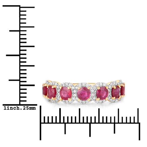 1.69 Carat Genuine Ruby and White Diamond 14K Yellow Gold Ring