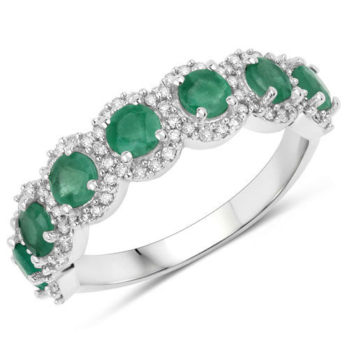 Emerald-1.34 Carat Genuine Zambian Emerald and White Diamond 14K White Gold Ring