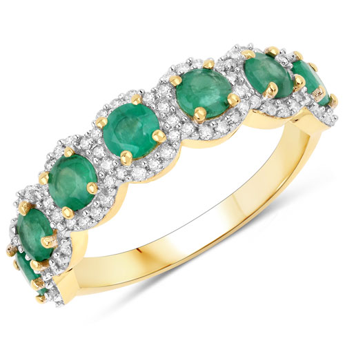 Emerald-1.34 Carat Genuine Zambian Emerald and White Diamond 14K Yellow Gold Ring