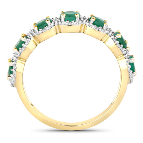 1.34 Carat Genuine Zambian Emerald and White Diamond 14K Yellow Gold Ring
