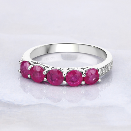 1.47 Carat Genuine Ruby and White Diamond 14K White Gold Ring