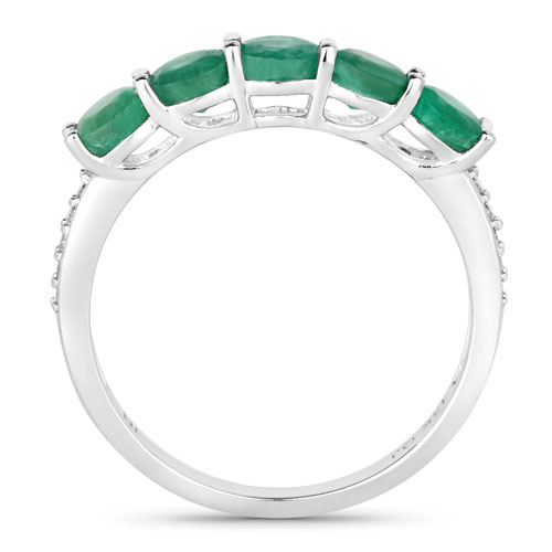 1.07 Carat Genuine Zambian Emerald and White Diamond 14K White Gold Ring
