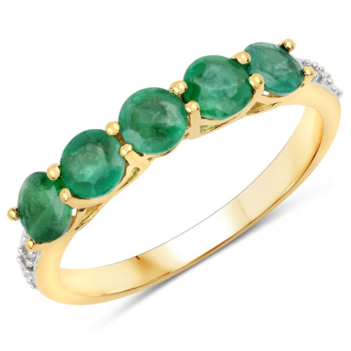 Emerald-1.07 Carat Genuine Zambian Emerald and White Diamond 14K Yellow Gold Ring