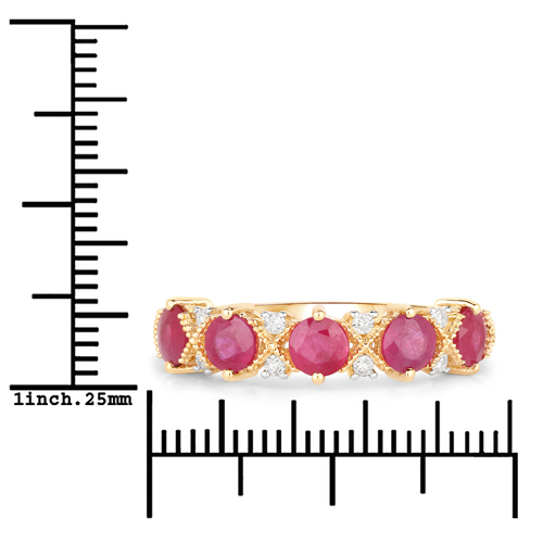 1.61 Carat Genuine Ruby and White Diamond 14K Yellow Gold Ring
