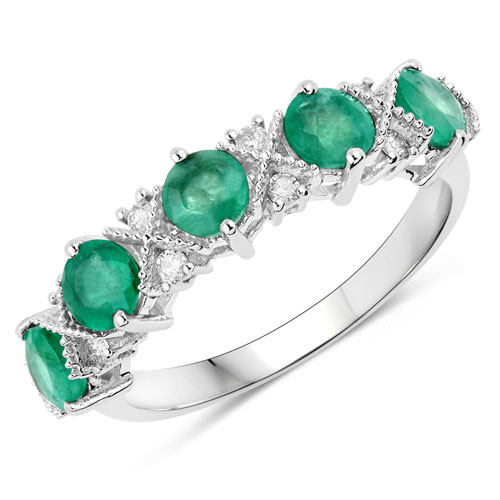 Emerald-1.26 Carat Genuine Zambian Emerald and White Diamond 14K White Gold Ring