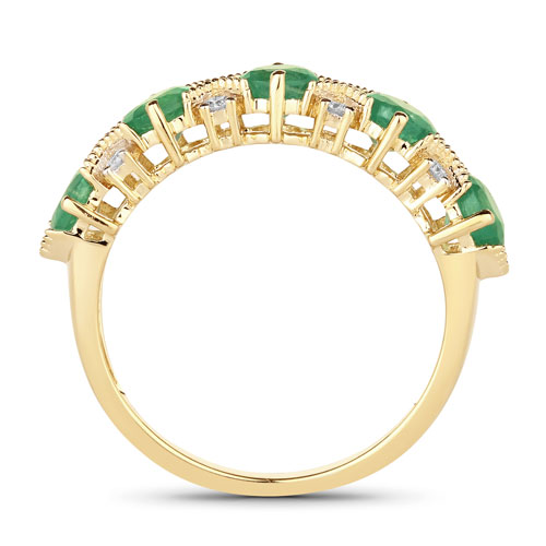 1.26 Carat Genuine Zambian Emerald and White Diamond 14K Yellow Gold Ring