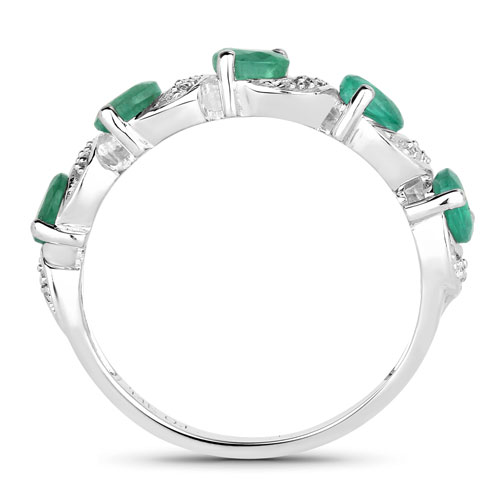 1.21 Carat Genuine Zambian Emerald and White Diamond 14K White Gold Ring