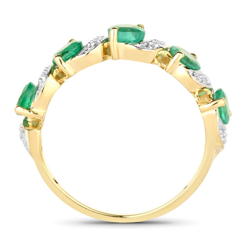 1.21 Carat Genuine Zambian Emerald and White Diamond 14K Yellow Gold Ring