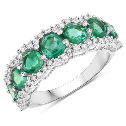 Emerald-2.66 Carat Genuine Zambian Emerald and White Diamond 14K White Gold Ring
