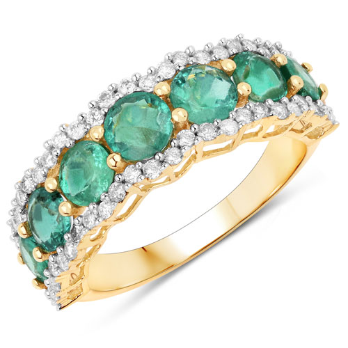 Emerald-2.66 Carat Genuine Zambian Emerald and White Diamond 14K Yellow Gold Ring
