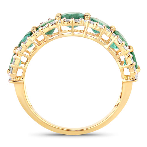 2.66 Carat Genuine Zambian Emerald and White Diamond 14K Yellow Gold Ring
