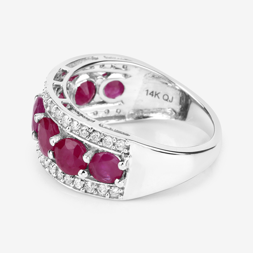 3.24 Carat Genuine Ruby and White Diamond 14K White Gold Ring
