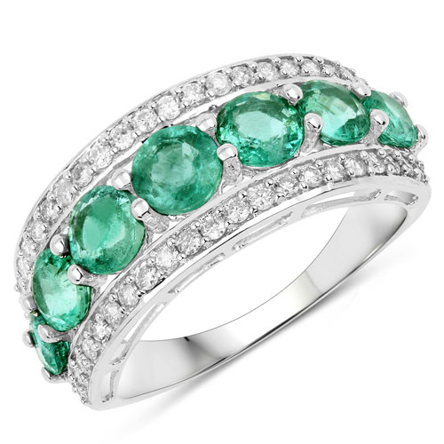 Emerald-2.60 Carat Genuine Zambian Emerald and White Diamond 14K White Gold Ring