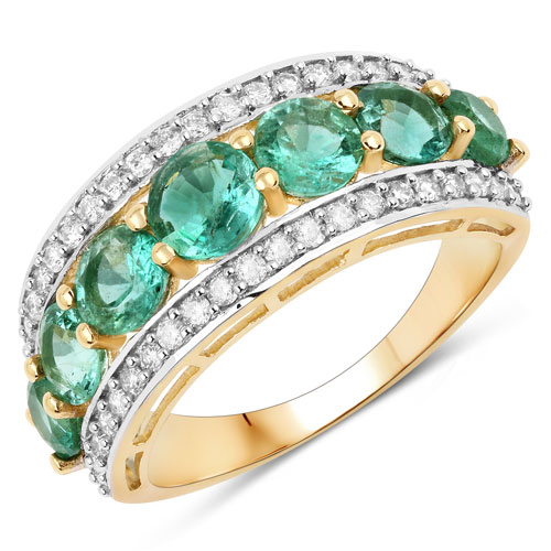 Emerald-2.60 Carat Genuine Zambian Emerald and White Diamond 14K Yellow Gold Ring