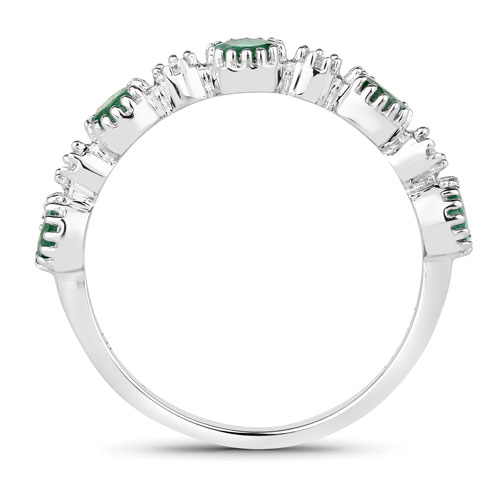 0.66 Carat Genuine Zambian Emerald and White Diamond 14K White Gold Ring