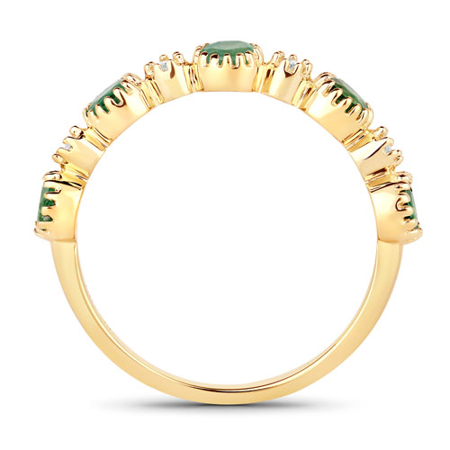 0.66 Carat Genuine Zambian Emerald and White Diamond 14K Yellow Gold Ring