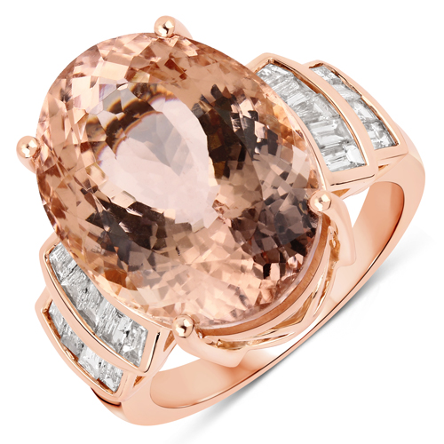 Rings-14.79 Carat Genuine Morganite and White Diamond 14K Rose Gold Ring