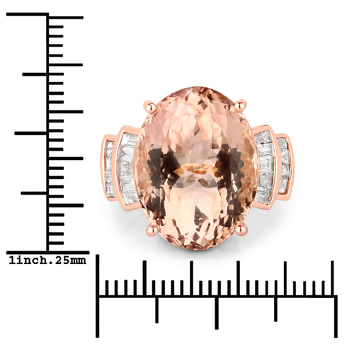 14.79 Carat Genuine Morganite and White Diamond 14K Rose Gold Ring