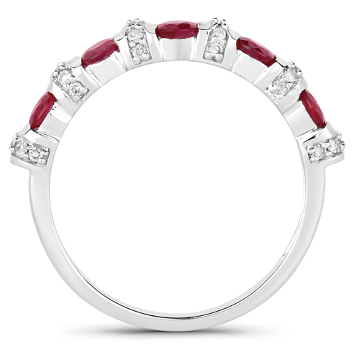 1.01 Carat Genuine Ruby and White Diamond 14K White Gold Ring