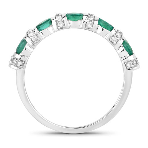 0.74 Carat Genuine Zambian Emerald and White Diamond 14K White Gold Ring