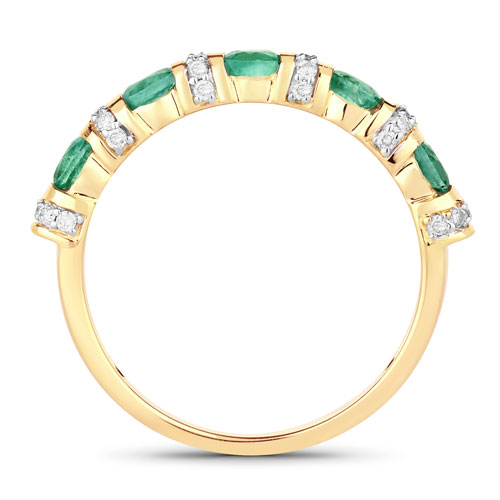 0.74 Carat Genuine Zambian Emerald and White Diamond 14K Yellow Gold Ring