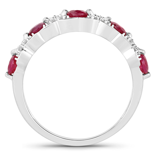 0.97 Carat Genuine Ruby and White Diamond 14K White Gold Ring