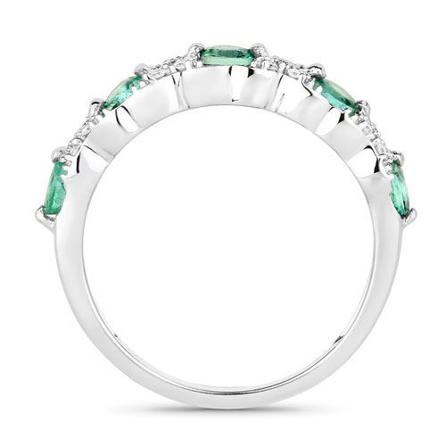 0.69 Carat Genuine Zambian Emerald and White Diamond 14K White Gold Ring