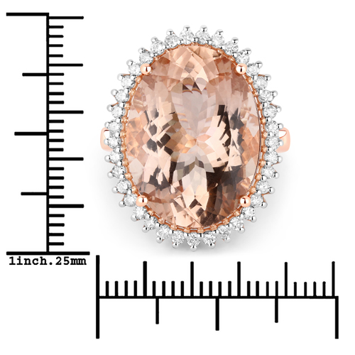 13.88 Carat Genuine Morganite and White Diamond 14K Rose Gold Ring