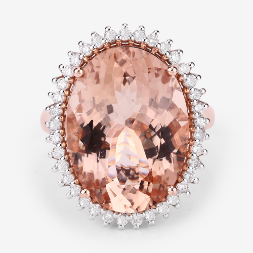 13.88 Carat Genuine Morganite and White Diamond 14K Rose Gold Ring