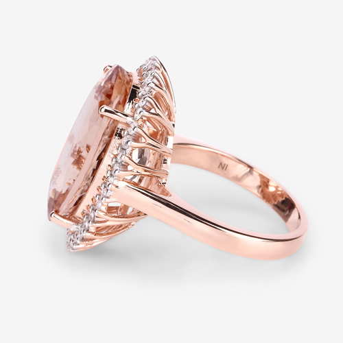 13.88 Carat Genuine Morganite and White Diamond 14K Rose Gold Ring