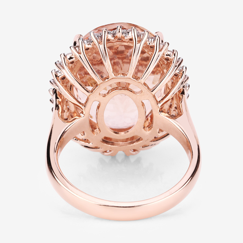 13.88 Carat Genuine Morganite and White Diamond 14K Rose Gold Ring