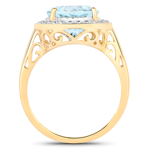 4.33 Carat Genuine Aquamarine and White Diamond 14K Yellow Gold Ring