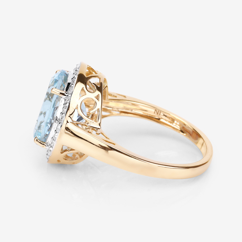4.33 Carat Genuine Aquamarine and White Diamond 14K Yellow Gold Ring
