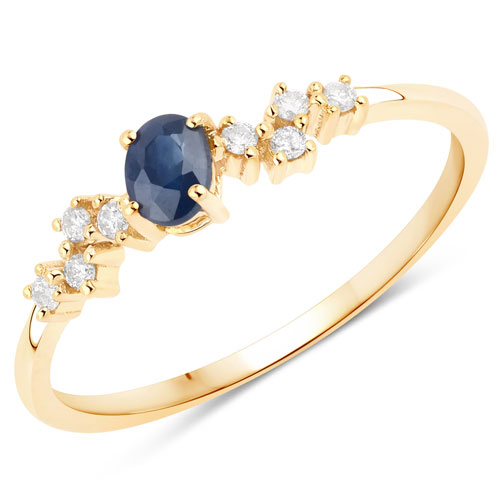 Sapphire-0.28 Carat Genuine Blue Sapphire and White Diamond 14K Yellow Gold Ring