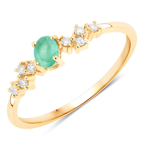 Emerald-0.22 Carat Genuine Emerald and White Diamond 14K Yellow Gold Ring