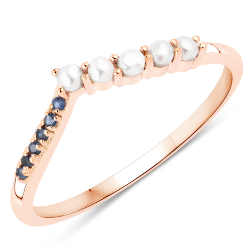 Pearl-0.26 Carat Genuine Pearl and Blue Sapphire 14K Rose Gold Ring