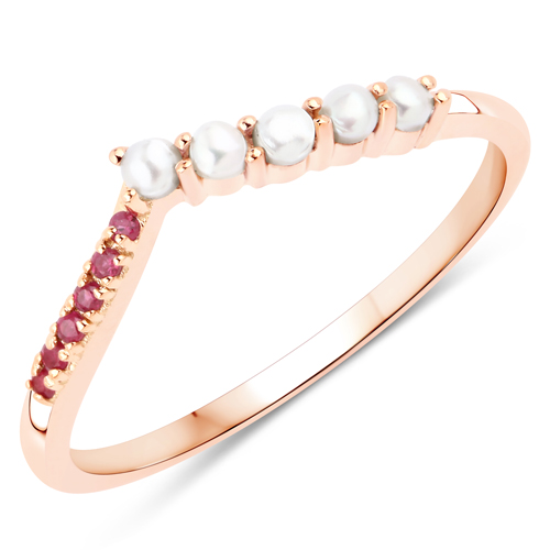 Pearl-0.26 Carat Genuine Pearl and Ruby 14K Rose Gold Ring