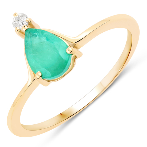 Emerald-0.65 Carat Genuine Emerald and White Diamond 14K Yellow Gold Ring