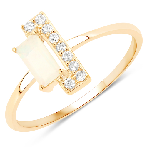 Opal-0.29 Carat Genuine Ethiopian Opal and White Diamond 14K Yellow Gold Ring