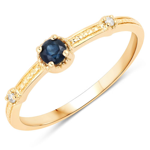 Sapphire-0.15 Carat Genuine Blue Sapphire and White Diamond 14K Yellow Gold Ring