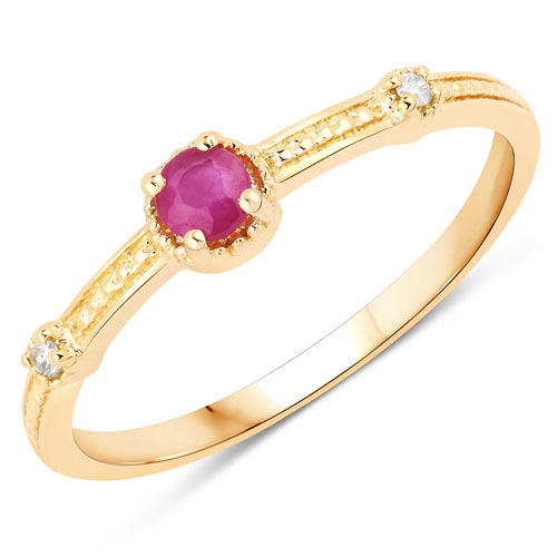 Ruby-0.15 Carat Genuine Ruby and White Diamond .925 Sterling Silver Ring