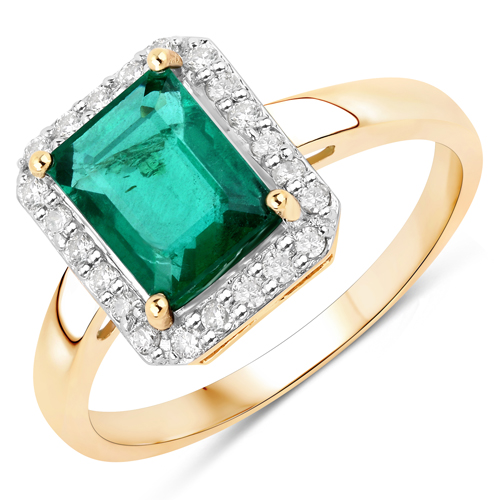 Emerald-1.82 Carat Genuine Zambian Emerald and White Diamond 14K Yellow Gold Ring