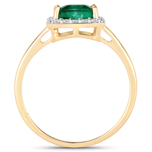 1.82 Carat Genuine Zambian Emerald and White Diamond 14K Yellow Gold Ring