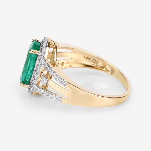 2.11 Carat Genuine Zambian Emerald and White Diamond 14K Yellow Gold Ring