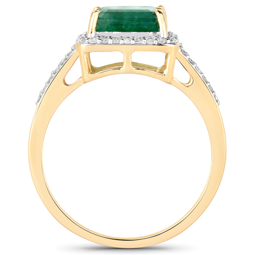 2.70 Carat Genuine Zambian Emerald and White Diamond 14K Yellow Gold Ring