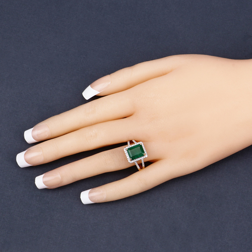 2.70 Carat Genuine Zambian Emerald and White Diamond 14K Yellow Gold Ring