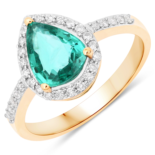Emerald-1.46 Carat Genuine Zambian Emerald and White Diamond 14K Yellow Gold Ring